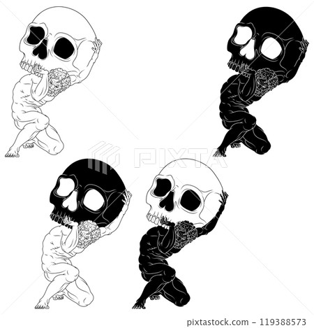 Titan Atlas holding a Halloween skull Titan Atlas holding a Halloween skull 119388573
