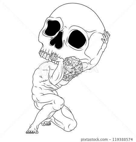 Titan Atlas holding a Halloween skull 119388574