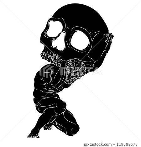Titan Atlas holding a Halloween skull 119388575
