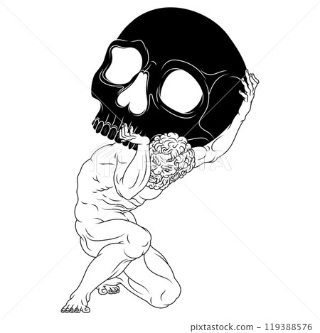 Titan Atlas holding a Halloween skull Titan Atlas holding a Halloween skull 119388576