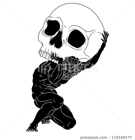 Titan Atlas holding a Halloween skull Titan Atlas holding a Halloween skull 119388577