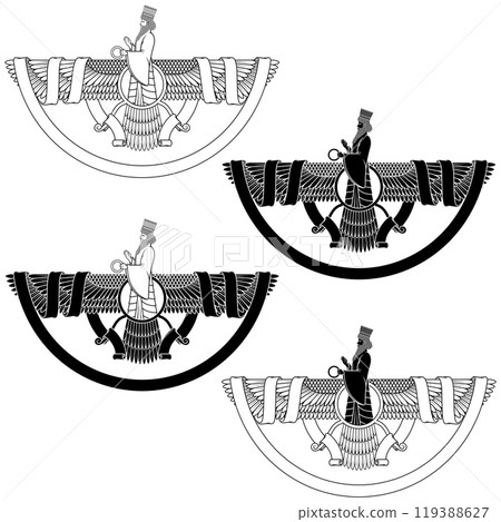 Zoroastrian winged solar disk with ribbon Zoroastrian winged solar disk with ribbon 119388627