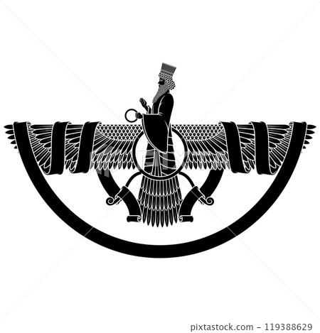 Zoroastrian winged solar disk with ribbon Zoroastrian winged solar disk with ribbon 119388629