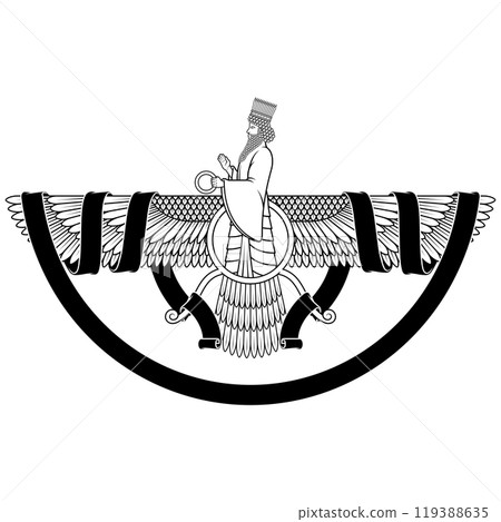 Zoroastrian winged solar disk with ribbon Zoroastrian winged solar disk with ribbon 119388635