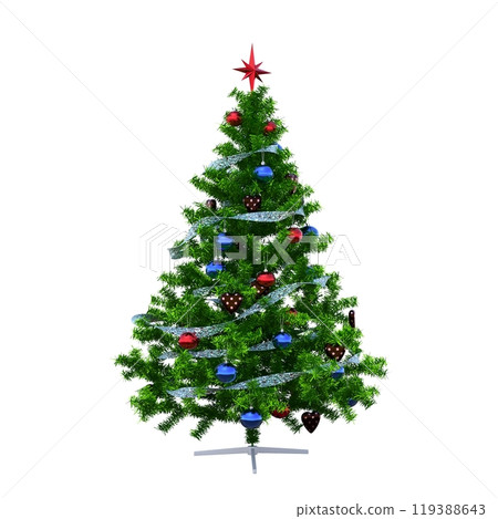 Christmas tree with decorations, isolated on white background, 3D illustration, cg render 119388643