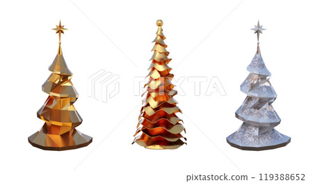 Christmas tree with decorations, isolated on white background, 3D illustration, cg render Christmas tree with decorations, isolated on white background, 3D illustration, cg render 119388652