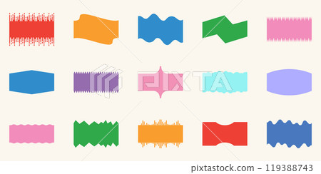 Colorful Abstract Shapes Set. Pastel Geometric Wavy Design Elements. Website Divider Decoration. Simple Curved Forms Collection. Hand drawn Isolated Vector Illustration 119388743
