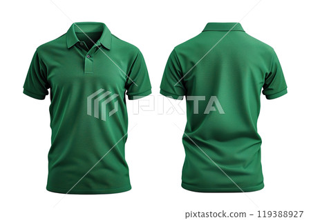 AI-generated item. Green polo shirt mock-up, front and back view on transparent background. 119388927