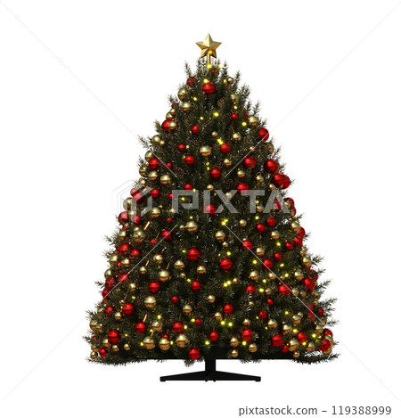 Christmas tree with decorations, isolate on a transparent background, 3d illustration, cg render 119388999