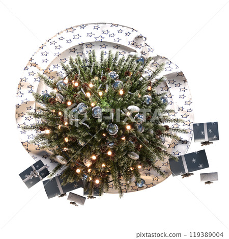 Christmas tree with decorations, isolate on a transparent background, 3d illustration, cg render Christmas tree with decorations, isolate on a transparent background, 3d illustration, cg render 119389004