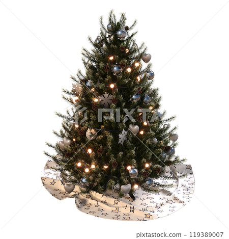Christmas tree with decorations, isolate on a transparent background, 3d illustration, cg render Christmas tree with decorations, isolate on a transparent background, 3d illustration, cg render 119389007