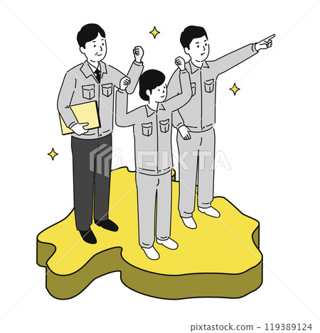 在山梨縣工作的穿著工作服的微笑男女的圖像插圖 在山梨縣工作的穿著工作服的微笑男女的圖像插圖 119389124