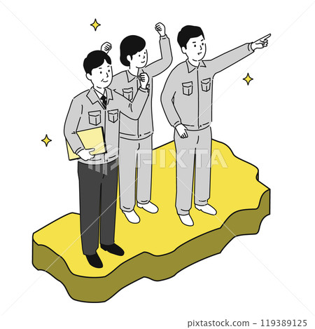 在山形縣工作的穿著工作服的微笑男女的圖像插圖 在山形縣工作的穿著工作服的微笑男女的圖像插圖 119389125