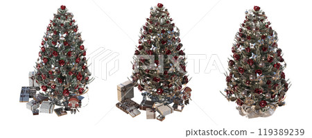 Christmas tree with decorations, set of New Year's trees, isolate on a transparent background, 3d illustration, cg render Christmas tree with decorations, set of New Year's trees, isolate on a transparent background, 3d illustration, cg render 119389239