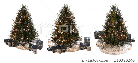 Christmas tree with decorations, set of New Year's trees, isolate on a transparent background, 3d illustration, cg render Christmas tree with decorations, set of New Year's trees, isolate on a transparent background, 3d illustration, cg render 119389246