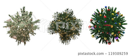 Christmas tree with decorations, set of New Year's trees, isolate on a transparent background, 3d illustration, cg render Christmas tree with decorations, set of New Year's trees, isolate on a transparent background, 3d illustration, cg render 119389259