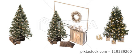 Christmas tree with decorations, set of New Year's trees, isolate on a transparent background, 3d illustration, cg render Christmas tree with decorations, set of New Year's trees, isolate on a transparent background, 3d illustration, cg render 119389260