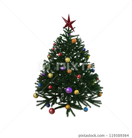 Christmas tree with decorations, isolated on white background, 3D illustration, cg render 119389364