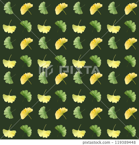 Gginkgo biloba autumn leaves seamless pattern on dark green background. High quality hand-painted detailed textured watercolor perfect for textile, scarf, wrapping paper, packages, supplements, decor 119389448