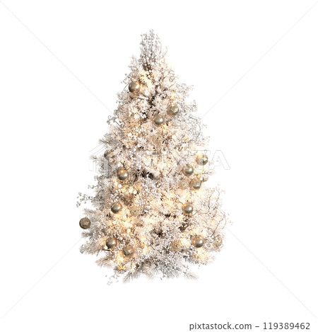 Christmas tree with decorations, isolated on white background, 3D illustration, cg render 119389462
