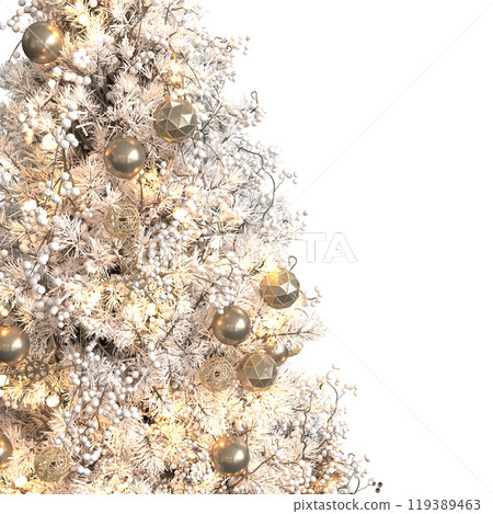 Christmas tree with decorations, isolated on white background, 3D illustration, cg render 119389463
