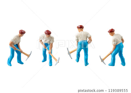 Miniature construction worker  isolate on white background with clipping path 119389555