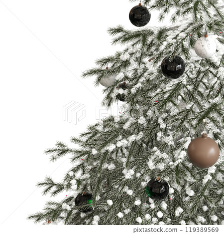 Christmas tree with decorations, isolated on white background, 3D illustration, cg render 119389569