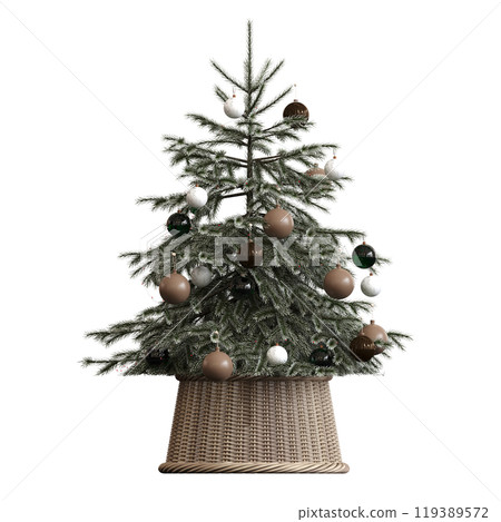 Christmas tree with decorations, isolated on white background, 3D illustration, cg render 119389572