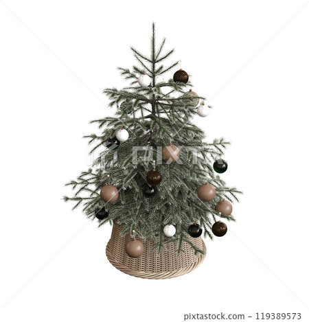 Christmas tree with decorations, isolated on white background, 3D illustration, cg render 119389573