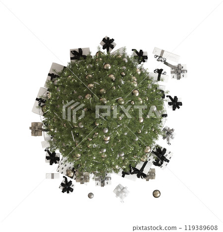 Christmas tree with decorations, isolated on white background, 3D illustration, cg render 119389608