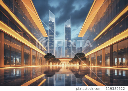 Night view of urban buildings in modern urban financial center 119389622