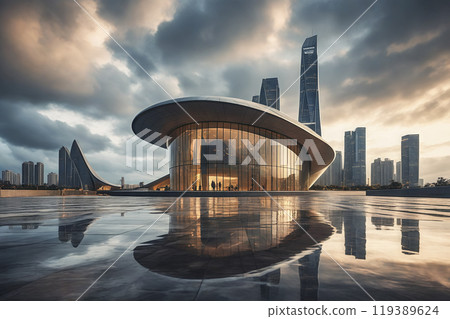 現代城市廣場建築與城市天際線 現代城市廣場建築與城市天際線 119389624