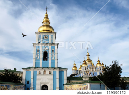 Golden-Domed Cathedral with the bird in the sky, Kyiv, Ukraine Golden-Domed Cathedral with the bird in the sky, Kyiv, Ukraine 119390152