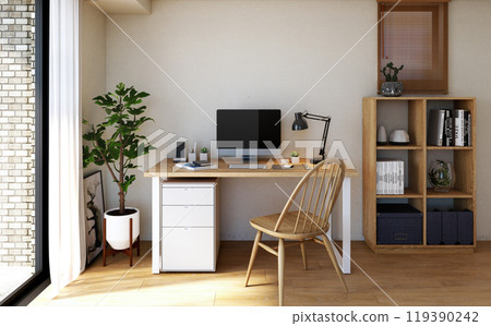 獨居、一間房間、在家工作、家庭辦公室、自然室內 119390242