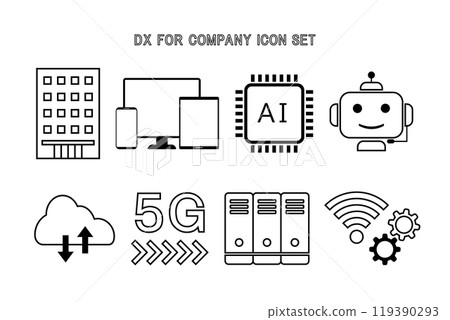 代表企業DX轉型的圖示素材-只有線條，沒有顏色 119390293