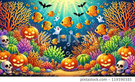 Fish underwater Halloween festival 119390385