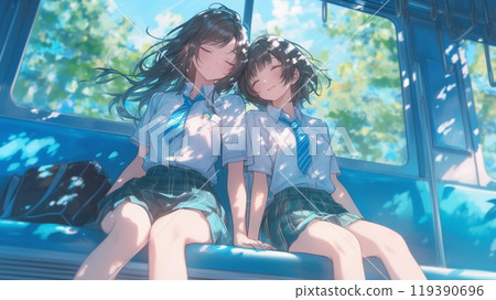 動漫風格的日本美少女各種場景_表情 119390696