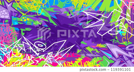 Trendy Abstract Hip Hop Urban Street Art Graffiti Style Vector Illustration Background Banner 119391101