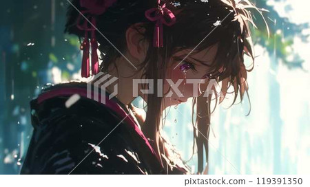 美麗的動漫風格日本女孩流淚 119391350