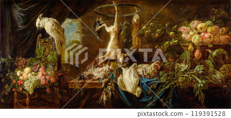 Still Life with Game, Vegetables, Fruit, and a Cockatoo. Adriaen van Utrecht (Flemish, 1599 - 1652) 119391528