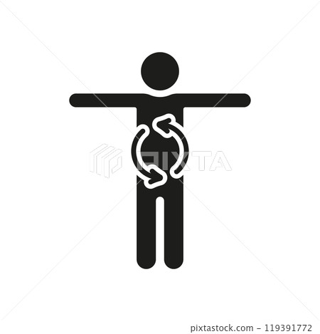 Human Figure Silhouette Icon. Digestion, Digestive Health, Nutrition, Metabolism, Wellness Symbol. Isolated Vector Illustration 119391772