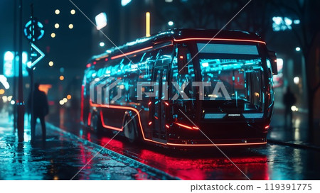 配備人工智慧的公車自動駕駛的圖像 配備人工智慧的公車自動駕駛的圖像 119391775