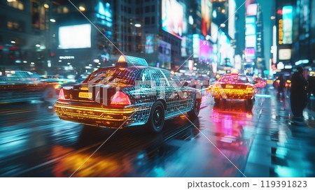Image of an autonomous, AI-equipped taxi 119391823