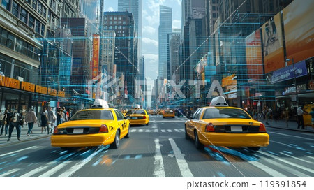 Image of an autonomous, AI-equipped taxi 119391854