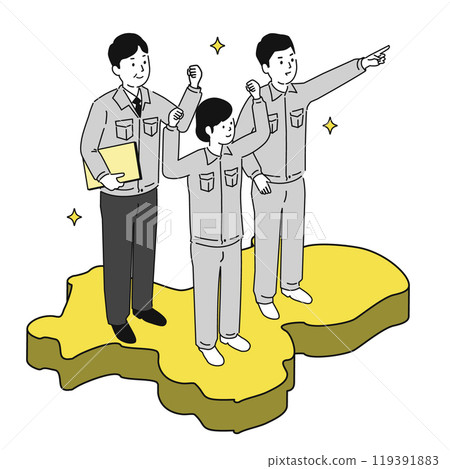 在岐阜縣工作的穿著工作服的微笑男女的圖像插圖 119391883