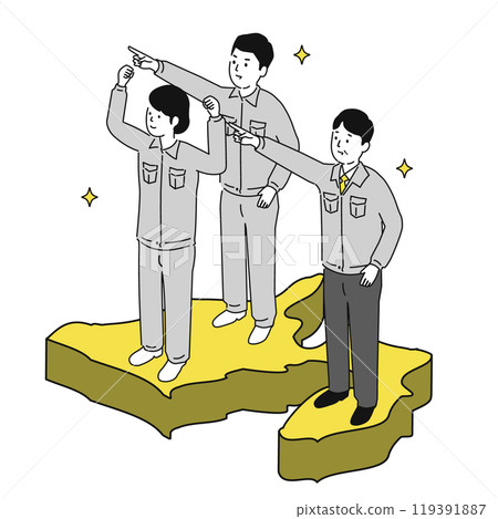 在靜岡縣工作的穿著工作服的微笑男女的圖像插圖 119391887