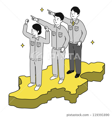 Image illustration of working in Nagano Prefecture, smiling men and women in work clothes 119391890