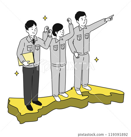 Image illustration of working in Ishikawa Prefecture, smiling men and women in work clothes 119391892