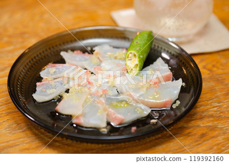Sea Bream Carpaccio with Finger Lime Sea Bream Carpaccio with Finger Lime 119392160