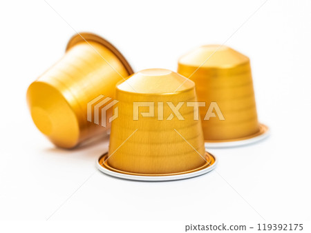 Coffee capsules pods for coffee machine on white background. Coffee capsules pods for coffee machine on white background. 119392175